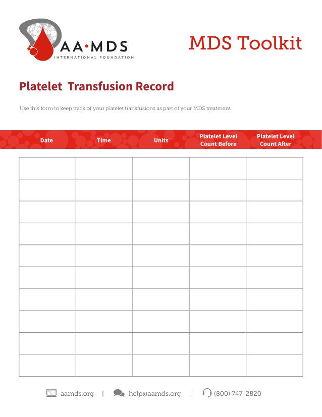 MDS Toolkit - Platelet Transfusion Record (Thumbnail)