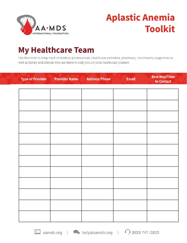 Aplastic Anemia Toolkit - Healthcare Team Tracker (Thumbnail)
