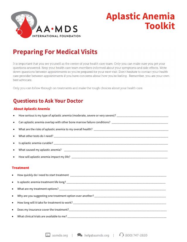 Aplastic Anemia Toolkit - Preparing for Medical Visits (Thumbnail)
