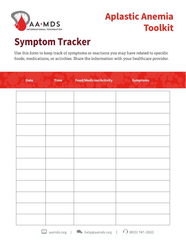 Aplastic Anemia Toolkit - Symptom Tracker (Thumbnail)