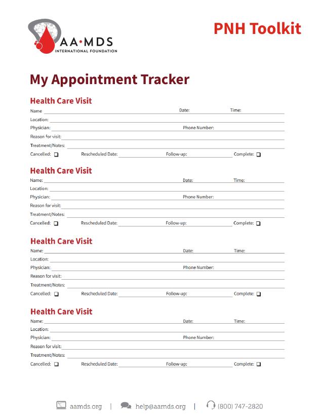 Aplastic Anemia Toolkit - Appointment Tracker (Thumbnail)