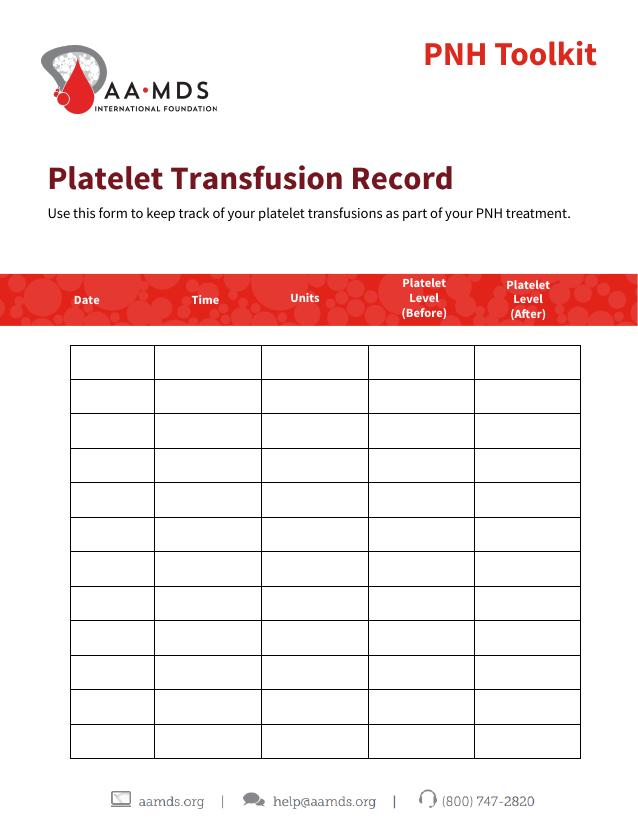 Aplastic Anemia Toolkit - Platelet Transfusion Record (Thumbnail)